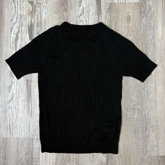 Lord & Taylor 100% Silk Ribbed Knit Black Short Sleeve Sweater Top S - Picture 2 of 7